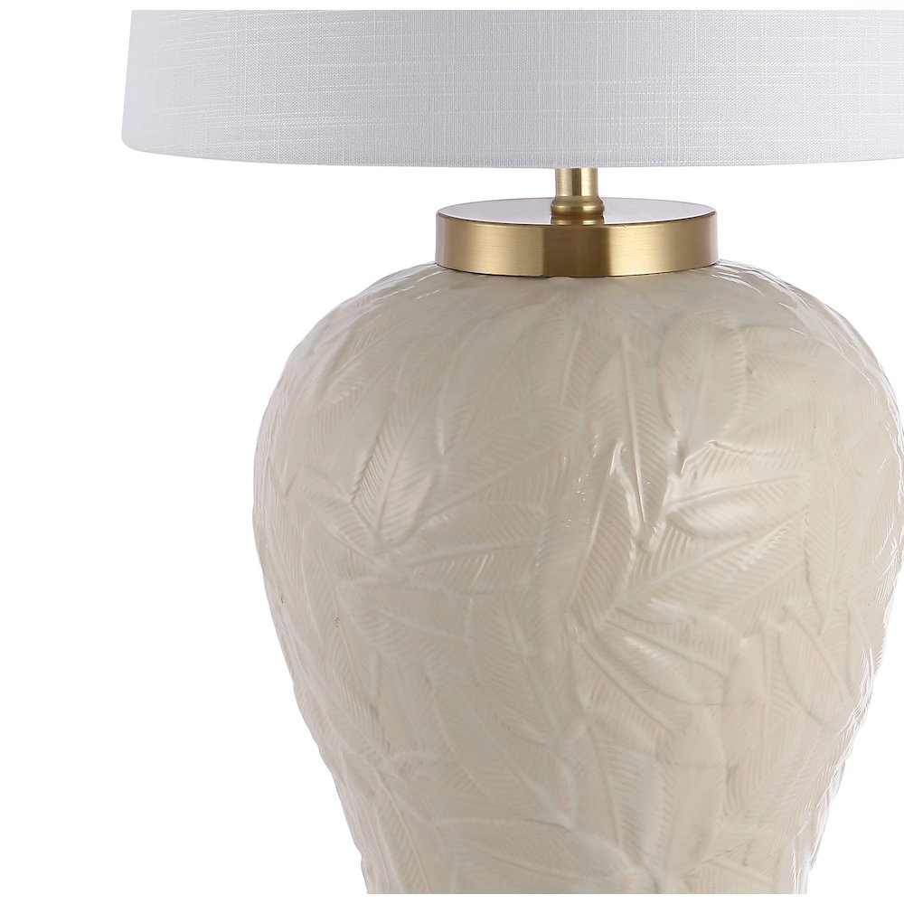 Regency Palm Leaf Ceramicmetal Bohemian Cottage Led Table Lamp. Picture 3