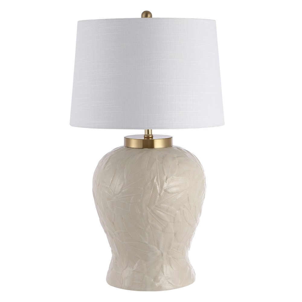 Regency Palm Leaf Ceramicmetal Bohemian Cottage Led Table Lamp. Picture 2