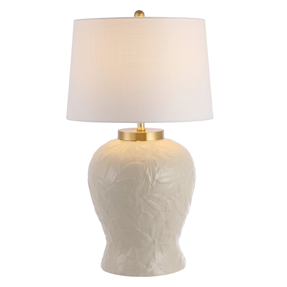 Regency Palm Leaf Ceramicmetal Bohemian Cottage Led Table Lamp. Picture 1