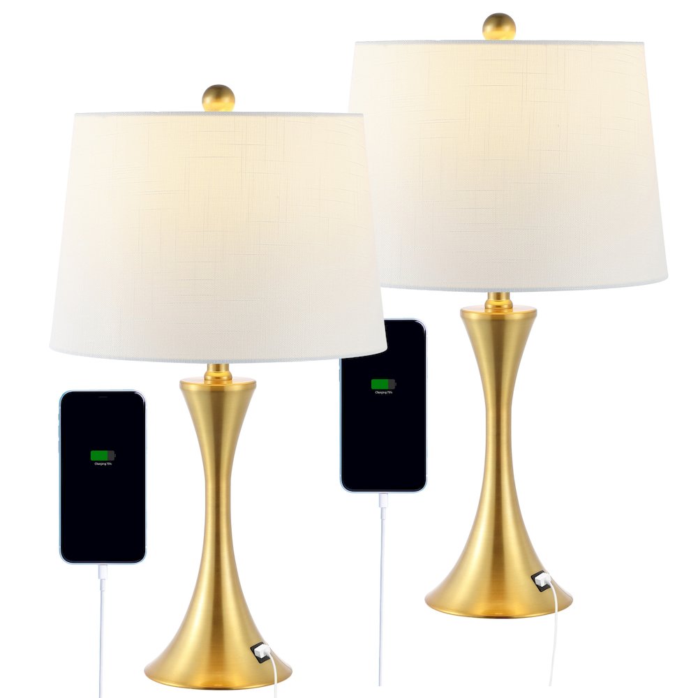 Bennett Modern Glam Iron Hourglass Led Table Lamp With Usb Charging Port. Picture 1