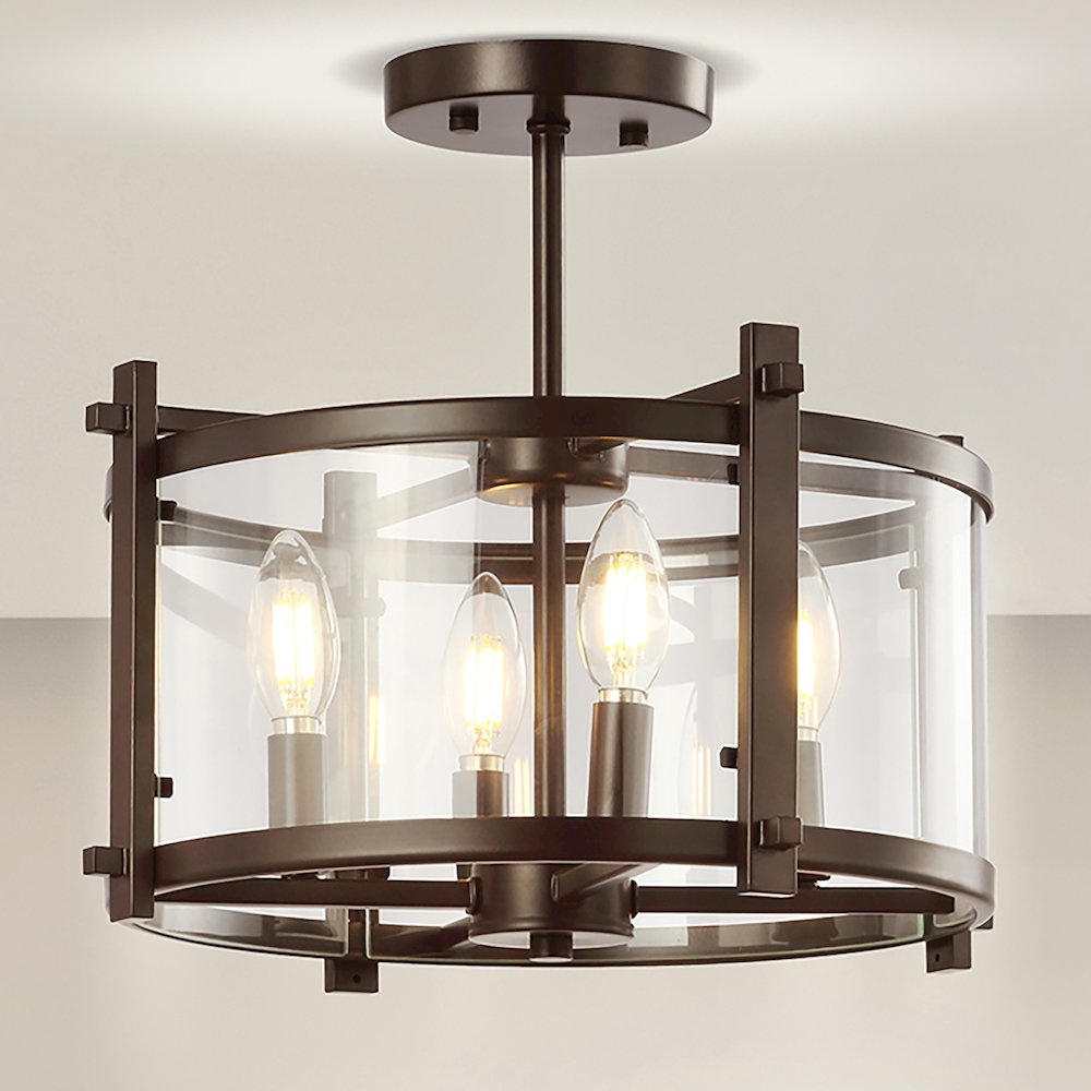 Hampdon Iron/Glass Modern Drum Led Flush Mount. Picture 9