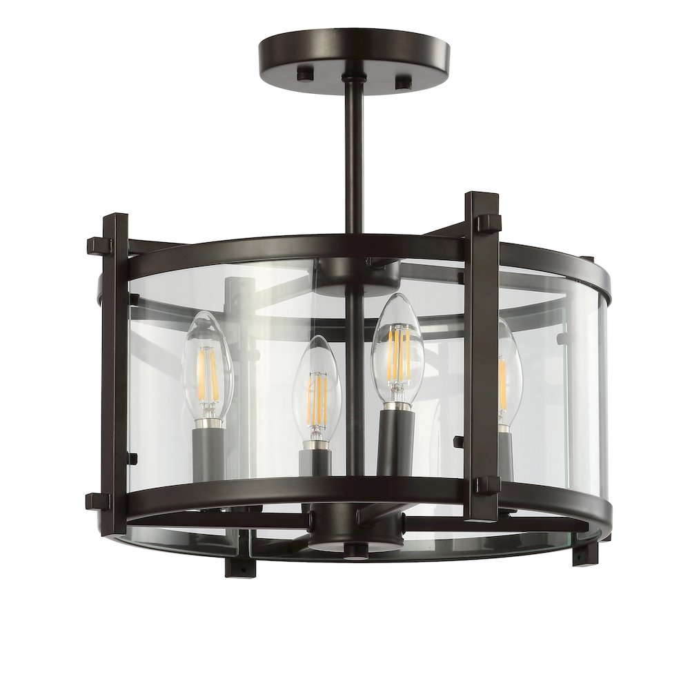 Hampdon Iron/Glass Modern Drum Led Flush Mount. Picture 2
