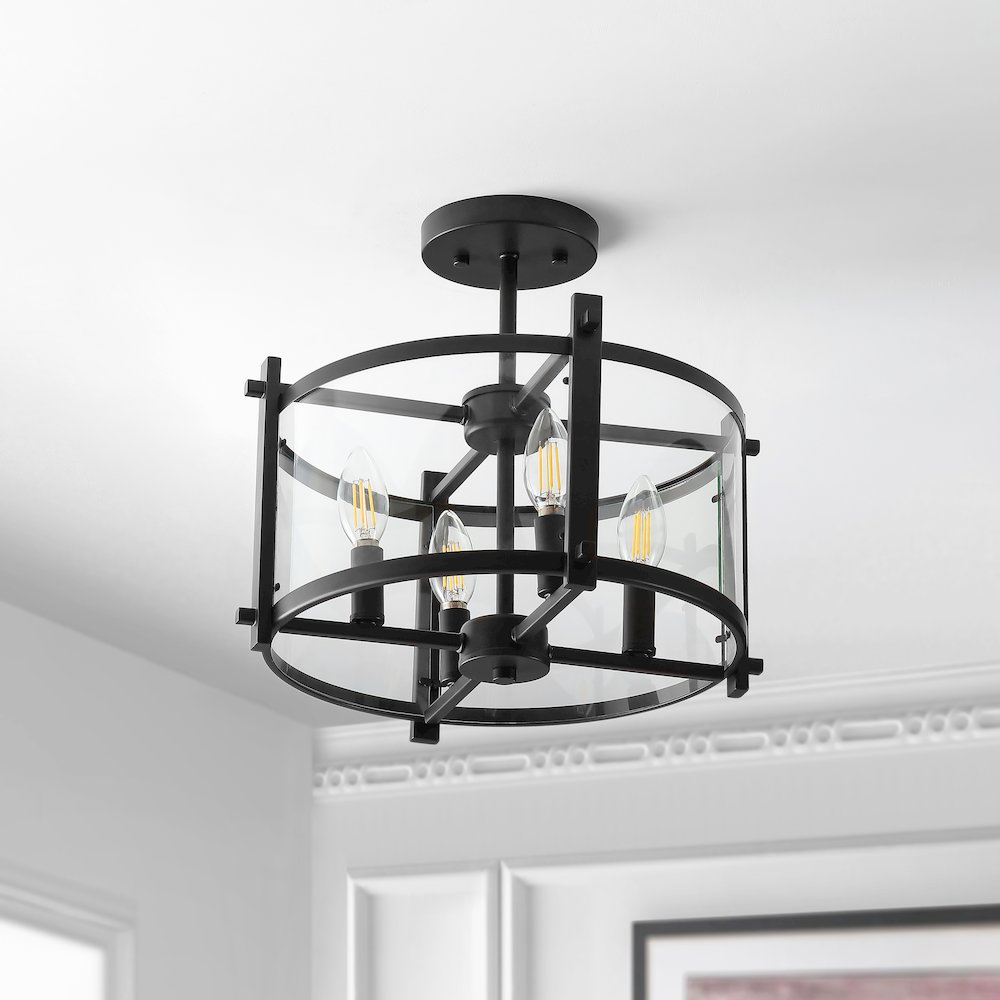 Hampdon Iron/Glass Modern Drum Led Flush Mount. Picture 8