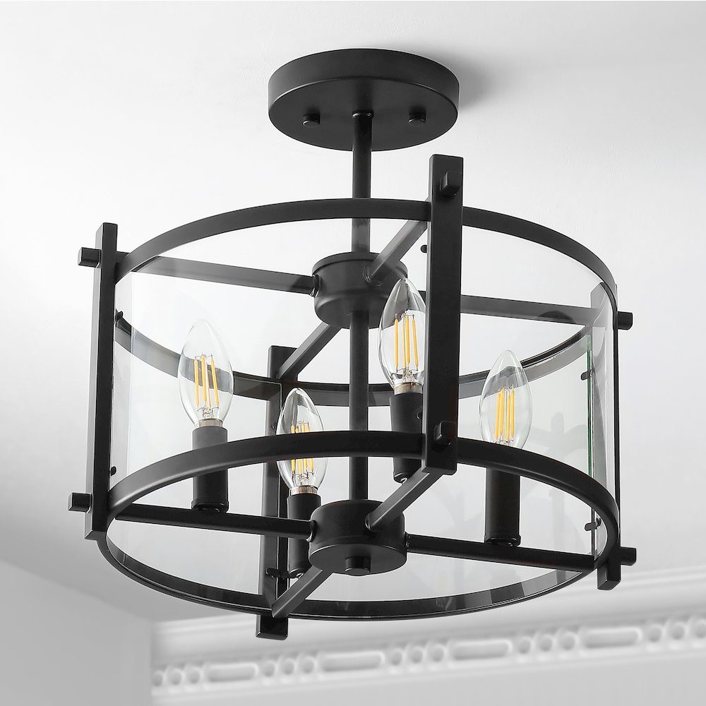 Hampdon Iron/Glass Modern Drum Led Flush Mount. Picture 6