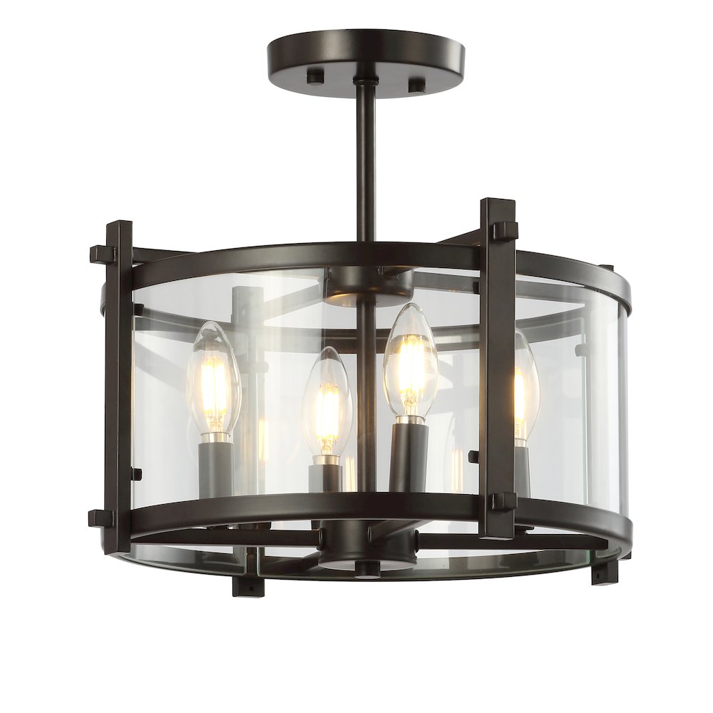 Hampdon Iron/Glass Modern Drum Led Flush Mount. Picture 1