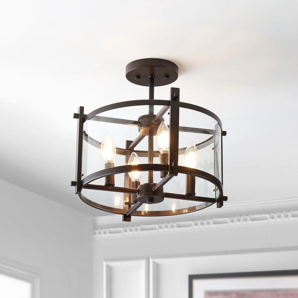 Hampdon Iron/Glass Modern Drum Led Flush Mount. Picture 7
