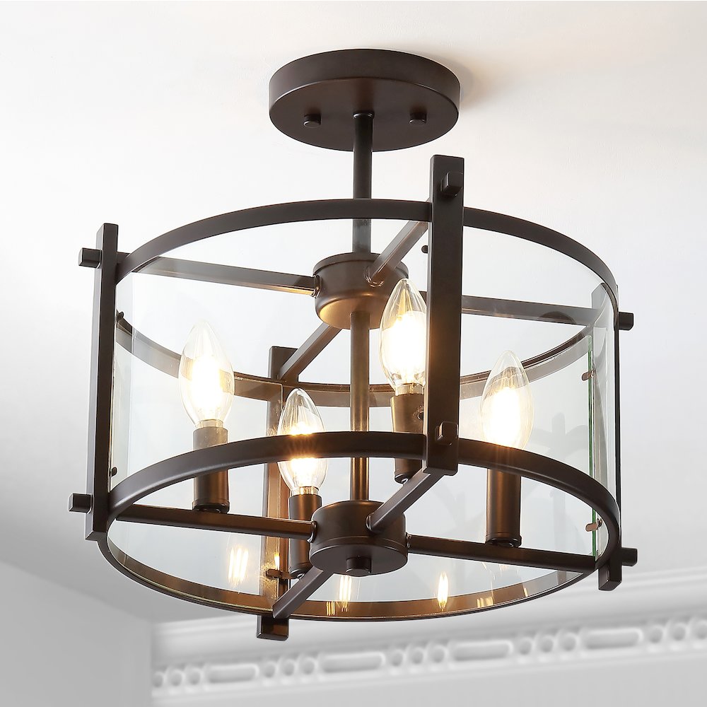 Hampdon Iron/Glass Modern Drum Led Flush Mount. Picture 5