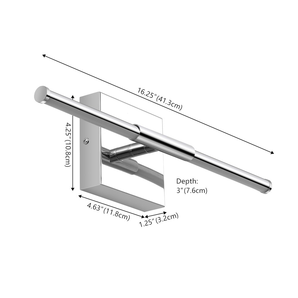 16.25" Modern Minimalist Dimmable Integrated LED Metal Wall Sconce, Chrome. Picture 6