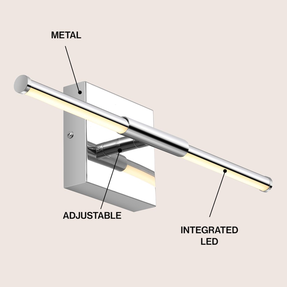 16.25" Modern Minimalist Dimmable Integrated LED Metal Wall Sconce, Chrome. Picture 3