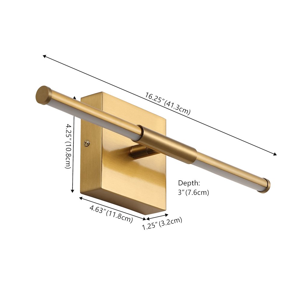 16.25" Modern Minimalist Dimmable Integrated LED Metal Wall Sconce, Brass Gold. Picture 6