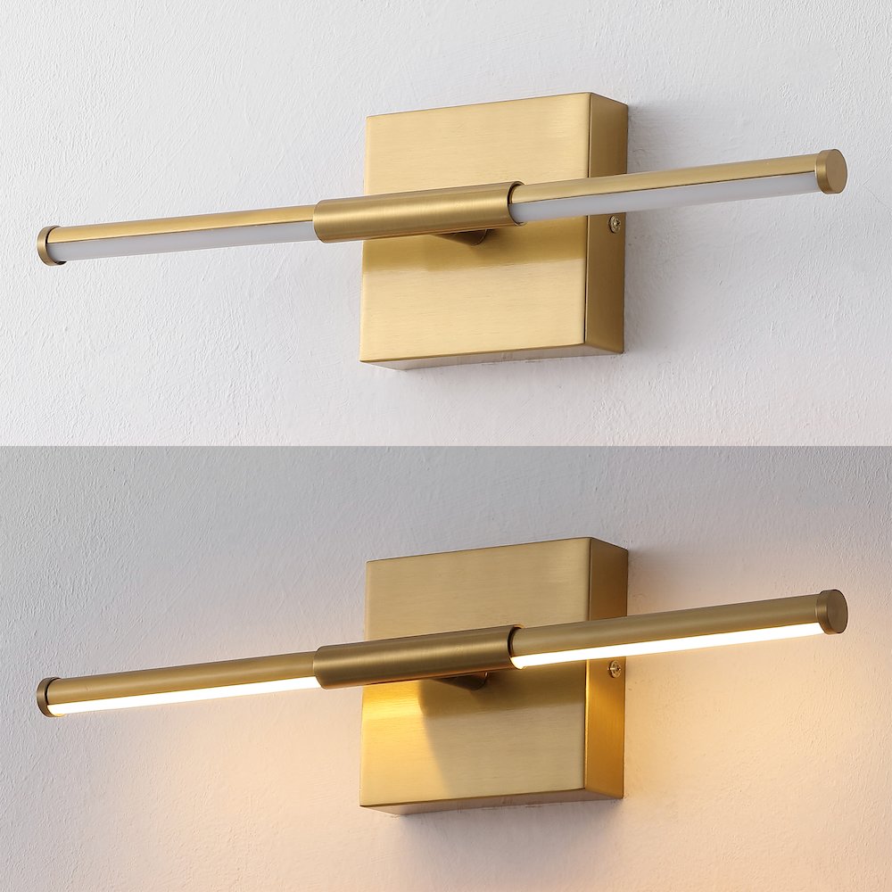 16.25" Modern Minimalist Dimmable Integrated LED Metal Wall Sconce, Brass Gold. Picture 5