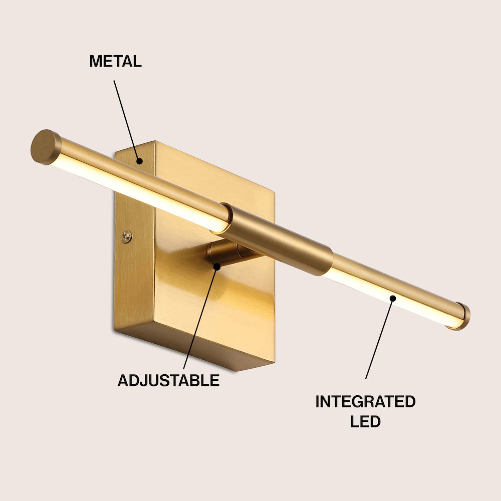 16.25" Modern Minimalist Dimmable Integrated LED Metal Wall Sconce, Brass Gold. Picture 3