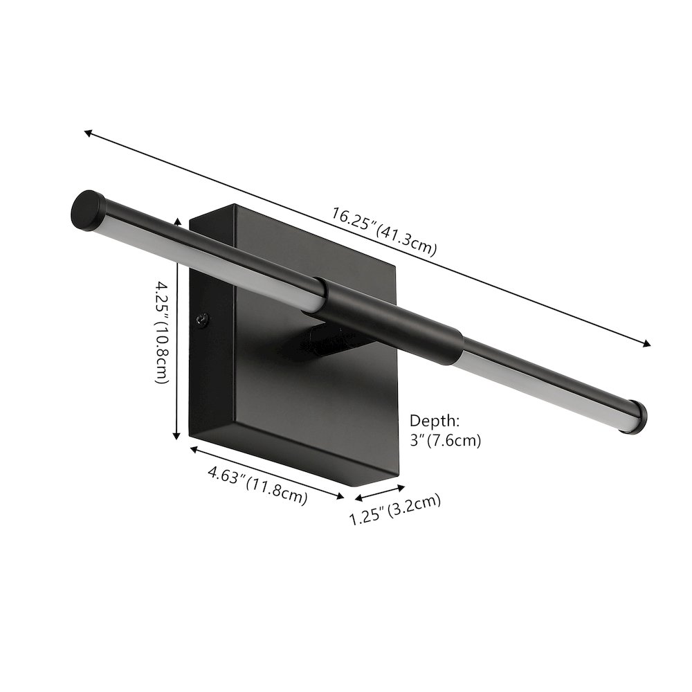 Makena 16.25" Modern Minimalist Dimmable Integrated LED Metal Wall Sconce, Black. Picture 6