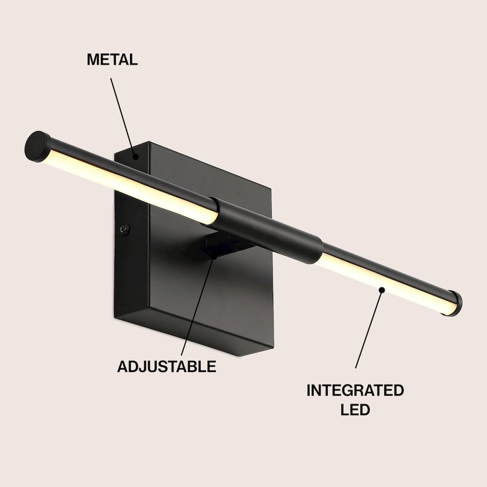 Makena 16.25" Modern Minimalist Dimmable Integrated LED Metal Wall Sconce, Black. Picture 3