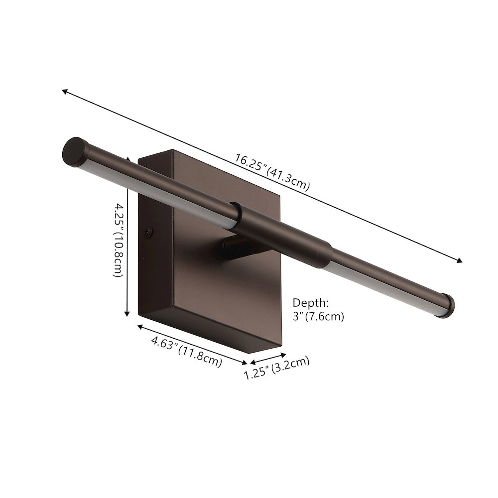 16.25" Minimalist Dimmable Integrated LED Metal Wall Sconce, Oil Rubbed Bronze. Picture 6