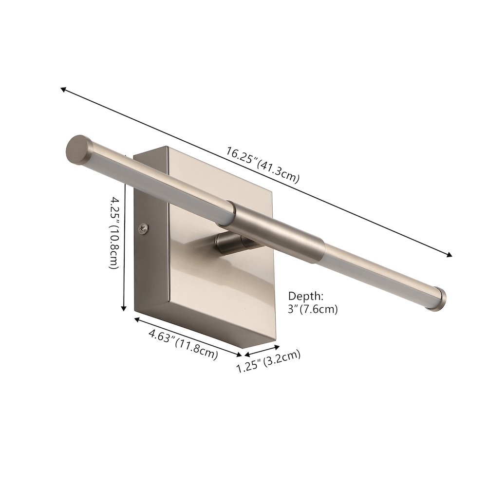 16.25" Modern Minimalist Dimmable Integrated LED Metal Wall Sconce, Nickel. Picture 6
