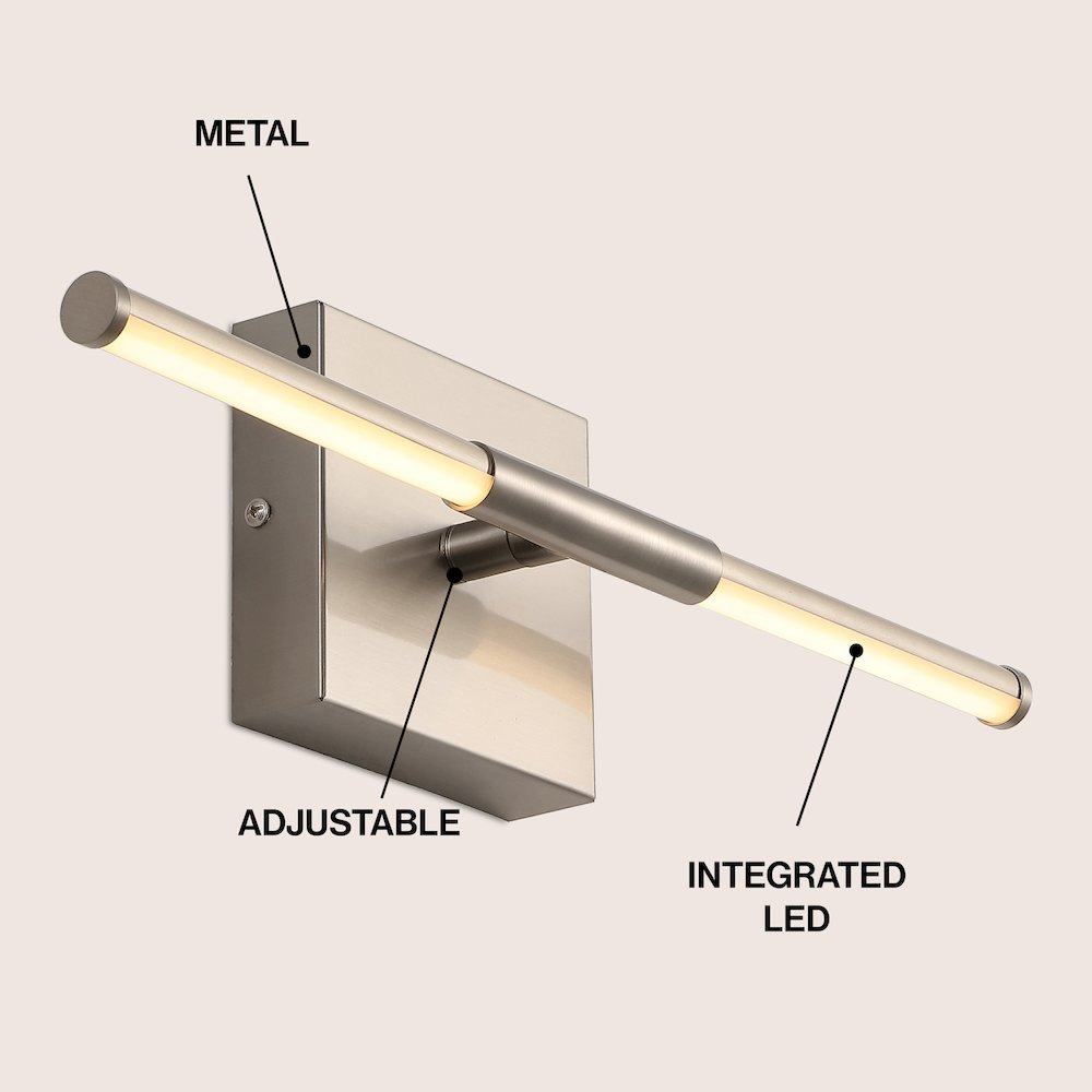 16.25" Modern Minimalist Dimmable Integrated LED Metal Wall Sconce, Nickel. Picture 3