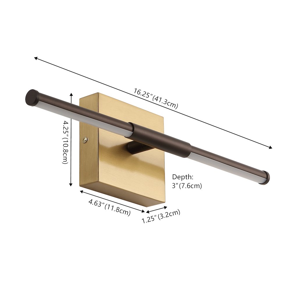 16.25" Dimmable Integrated LED Metal Wall Sconce, Oil Rubbed Bronze/Brass Gold. Picture 6