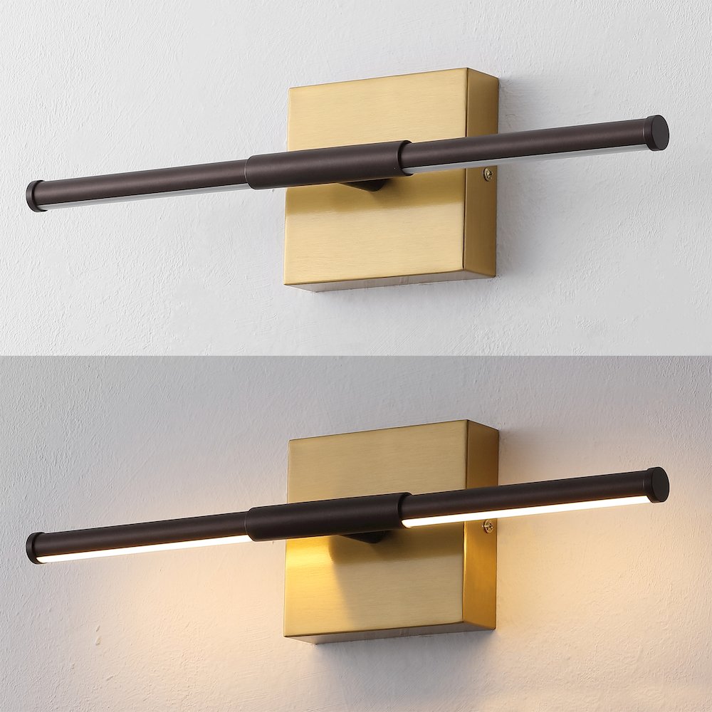 16.25" Dimmable Integrated LED Metal Wall Sconce, Oil Rubbed Bronze/Brass Gold. Picture 5