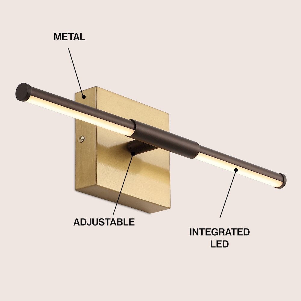 16.25" Dimmable Integrated LED Metal Wall Sconce, Oil Rubbed Bronze/Brass Gold. Picture 3