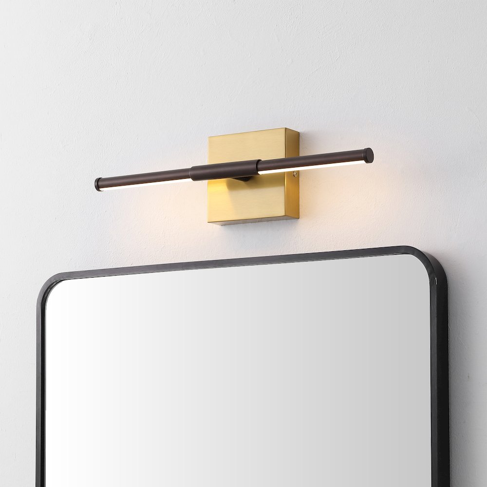 16.25" Dimmable Integrated LED Metal Wall Sconce, Oil Rubbed Bronze/Brass Gold. Picture 7