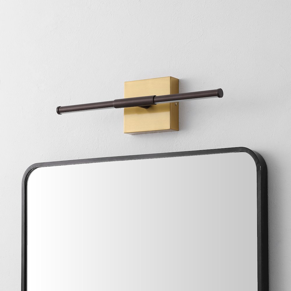 16.25" Dimmable Integrated LED Metal Wall Sconce, Oil Rubbed Bronze/Brass Gold. Picture 2