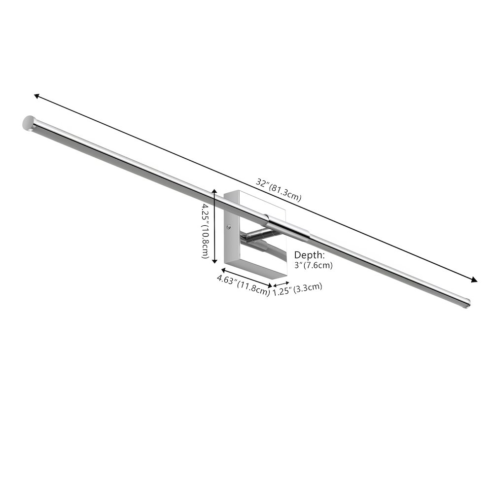 Makena 32" Modern Minimalist Dimmable Integrated LED Metal Wall Sconce, Chrome. Picture 6