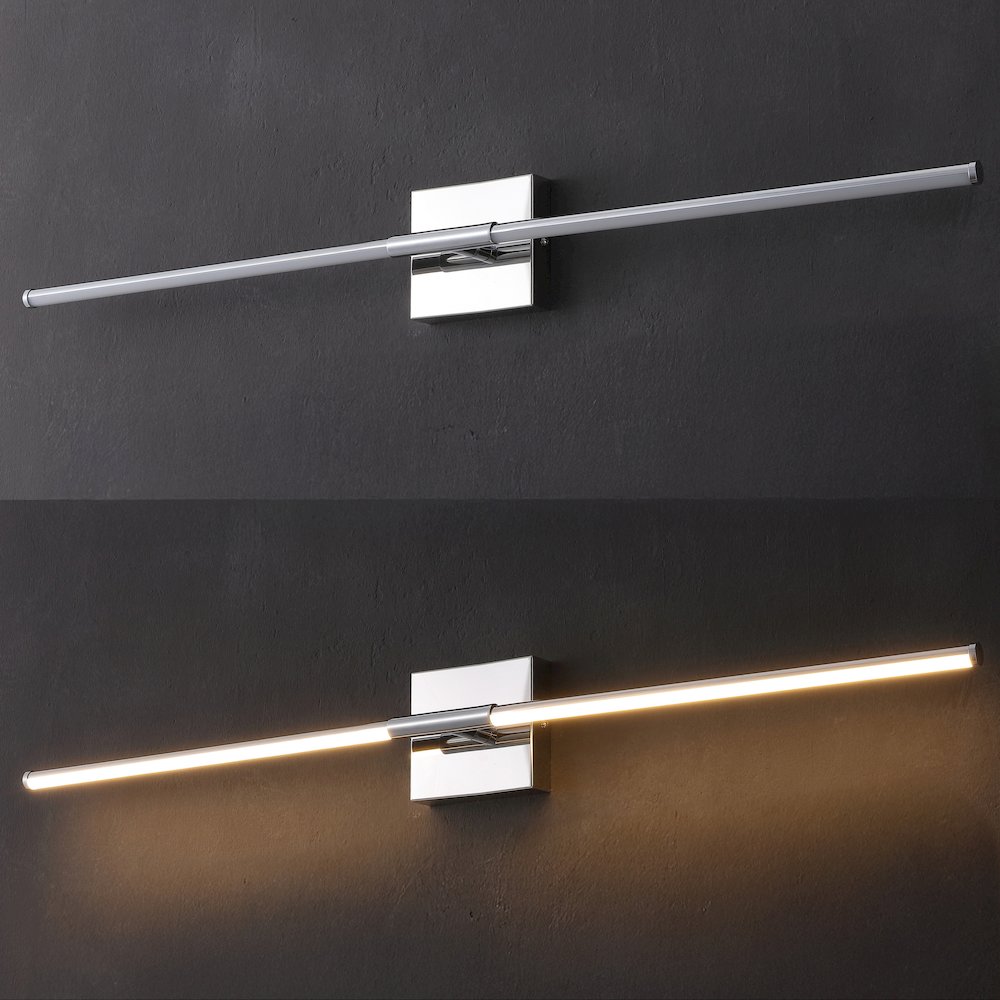 Makena 32" Modern Minimalist Dimmable Integrated LED Metal Wall Sconce, Chrome. Picture 5