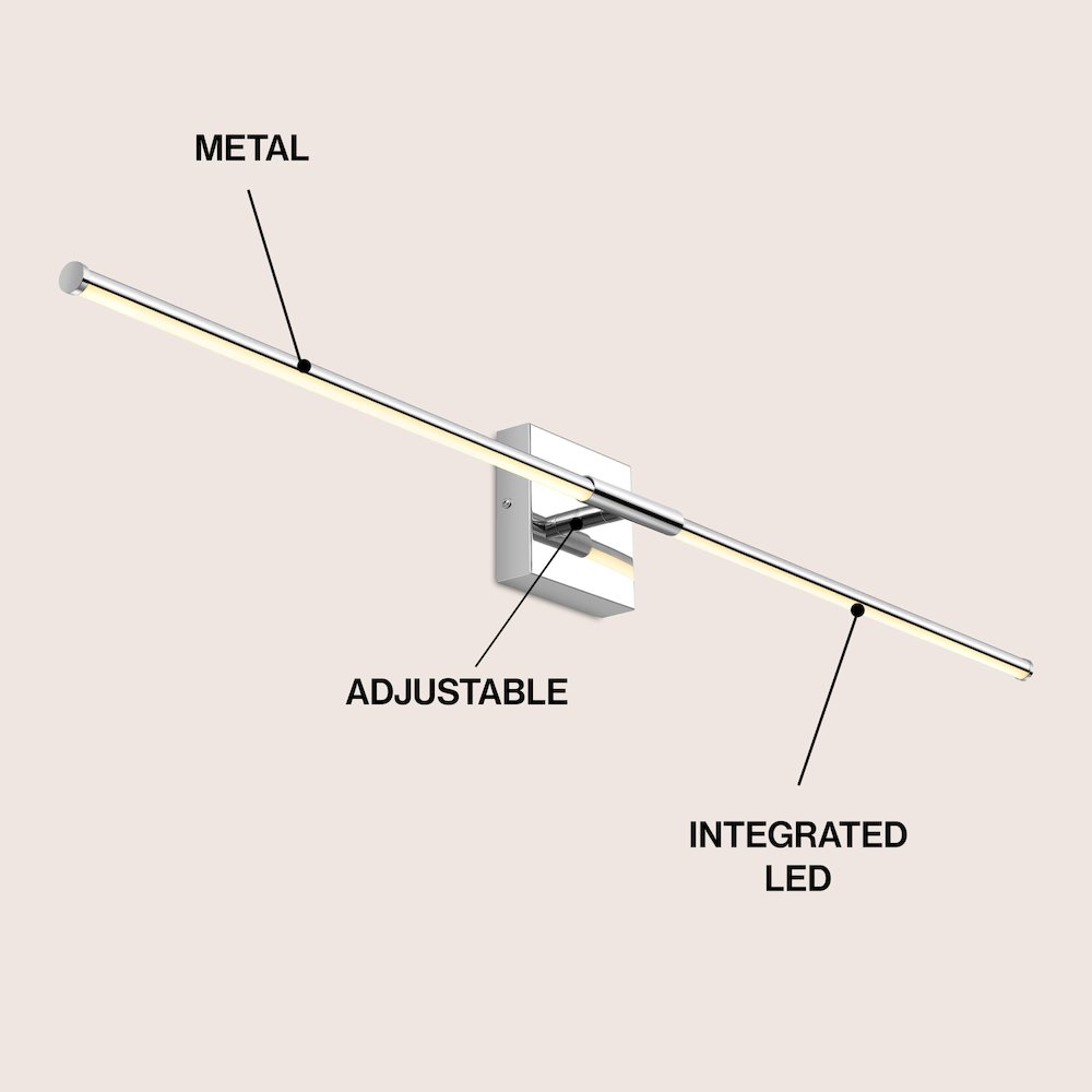 Makena 32" Modern Minimalist Dimmable Integrated LED Metal Wall Sconce, Chrome. Picture 3