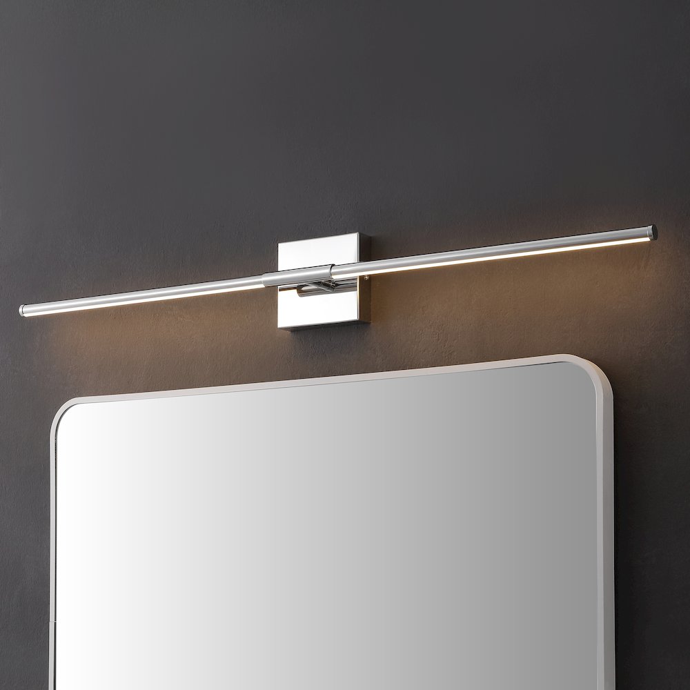 Makena 32" Modern Minimalist Dimmable Integrated LED Metal Wall Sconce, Chrome. Picture 7