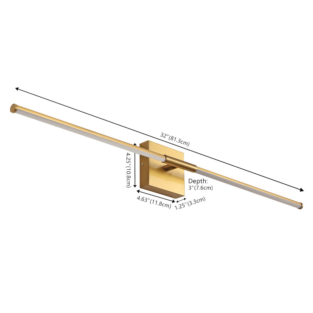 32" Modern Minimalist Dimmable Integrated LED Metal Wall Sconce, Brass Gold. Picture 6