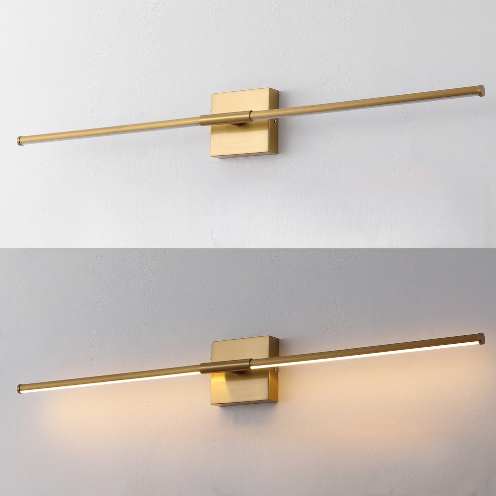 32" Modern Minimalist Dimmable Integrated LED Metal Wall Sconce, Brass Gold. Picture 5