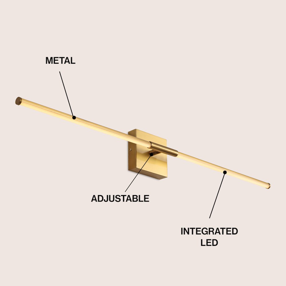 32" Modern Minimalist Dimmable Integrated LED Metal Wall Sconce, Brass Gold. Picture 3