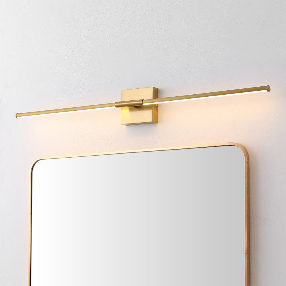32" Modern Minimalist Dimmable Integrated LED Metal Wall Sconce, Brass Gold. Picture 7