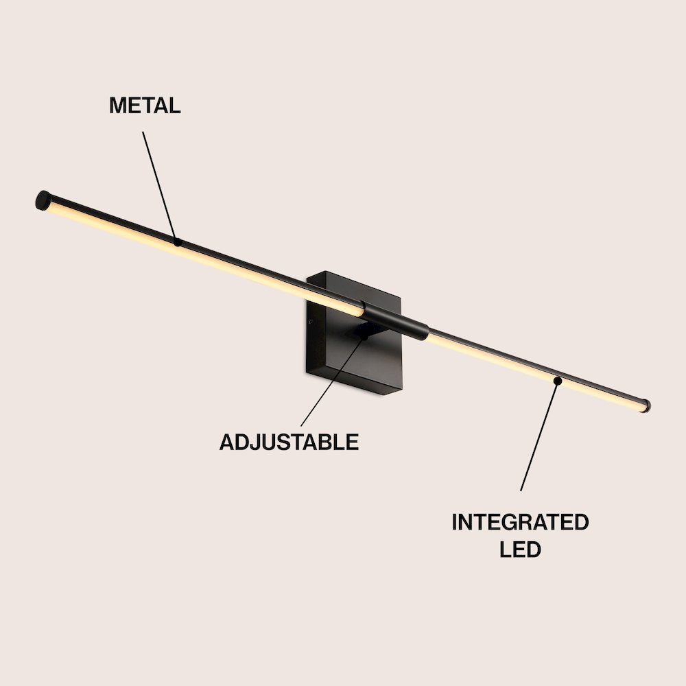 Makena 32" Modern Minimalist Dimmable Integrated LED Metal Wall Sconce, Black. Picture 3