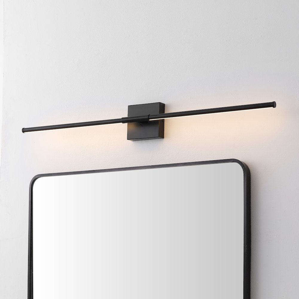 Makena 32" Modern Minimalist Dimmable Integrated LED Metal Wall Sconce, Black. Picture 7