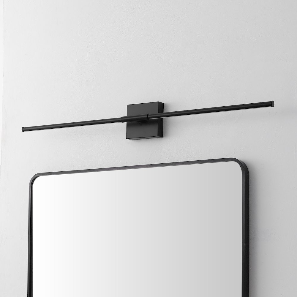 Makena 32" Modern Minimalist Dimmable Integrated LED Metal Wall Sconce, Black. Picture 2