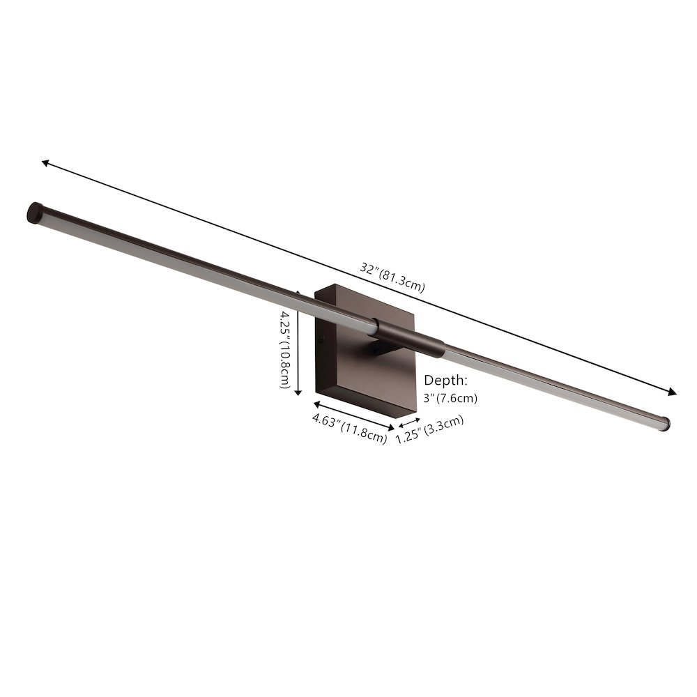 32" Minimalist Dimmable Integrated LED Metal Wall Sconce, Oil Rubbed Bronze. Picture 6
