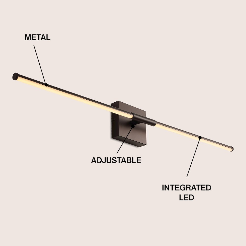 32" Minimalist Dimmable Integrated LED Metal Wall Sconce, Oil Rubbed Bronze. Picture 3