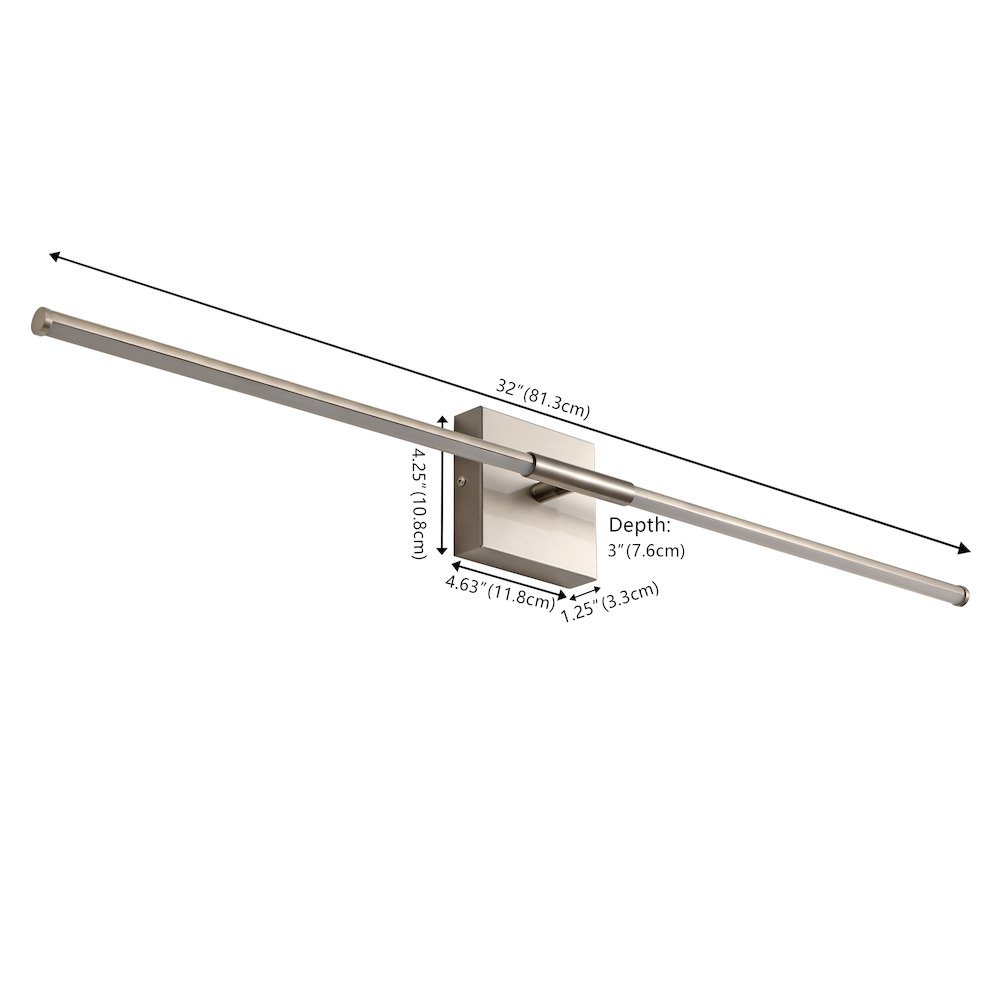 Makena 32" Modern Minimalist Dimmable Integrated LED Metal Wall Sconce, Nickel. Picture 6