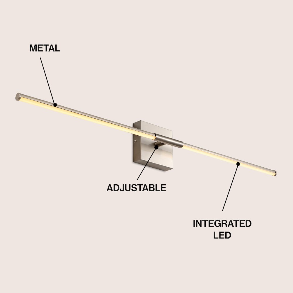 Makena 32" Modern Minimalist Dimmable Integrated LED Metal Wall Sconce, Nickel. Picture 3