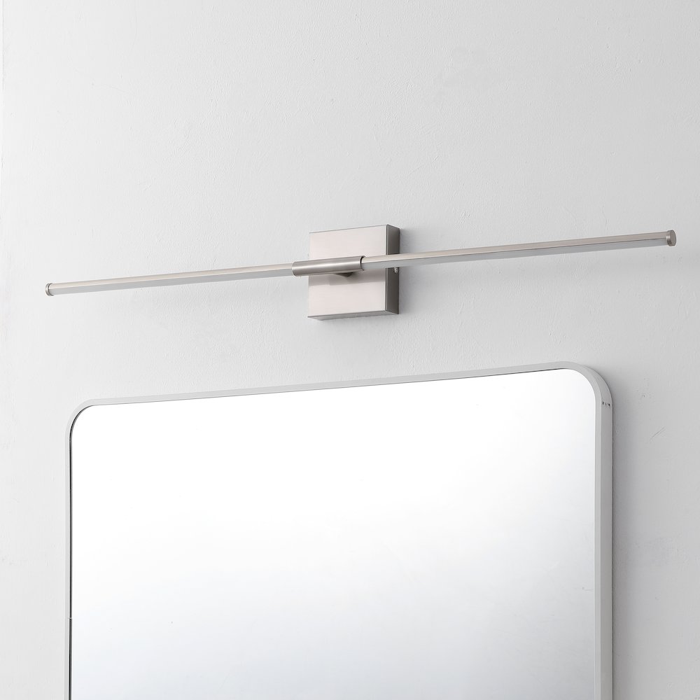 Makena 32" Modern Minimalist Dimmable Integrated LED Metal Wall Sconce, Nickel. Picture 2