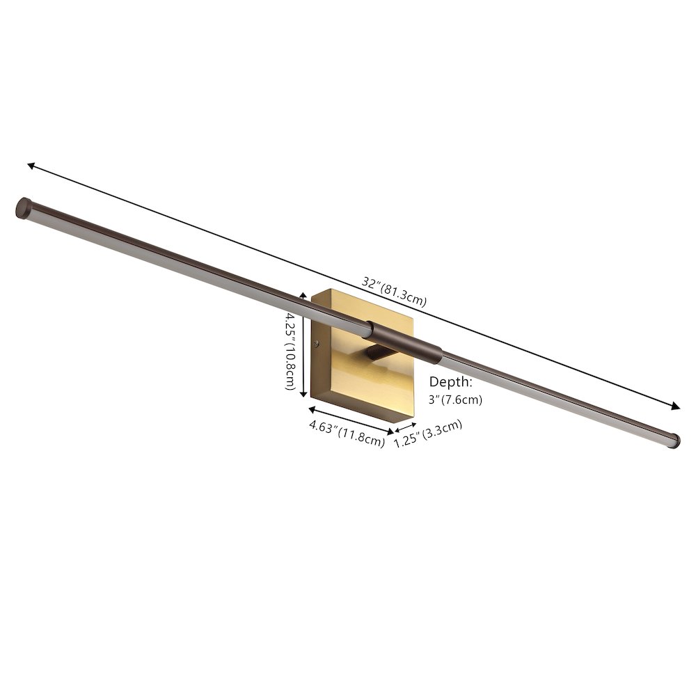 32" Dimmable Integrated LED Metal Wall Sconce, Oil Rubbed Bronze/Brass Gold. Picture 6