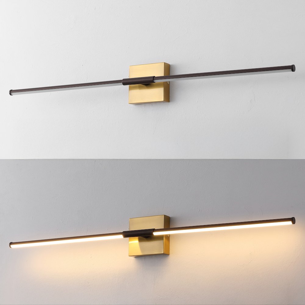 32" Dimmable Integrated LED Metal Wall Sconce, Oil Rubbed Bronze/Brass Gold. Picture 5