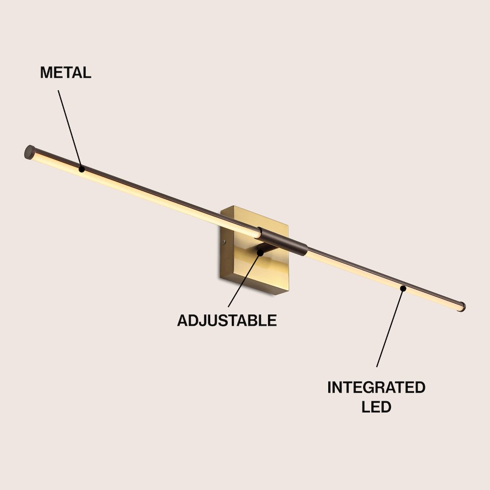 32" Dimmable Integrated LED Metal Wall Sconce, Oil Rubbed Bronze/Brass Gold. Picture 3