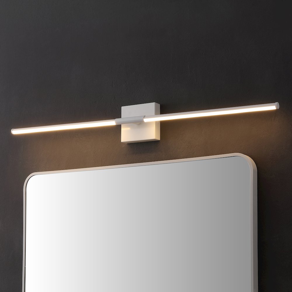 Makena 32" Modern Minimalist Dimmable Integrated LED Metal Wall Sconce, White. Picture 7