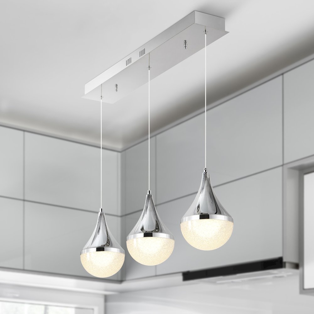 Elyse Teardrop Modern Mid Century Iron/Acrylic Integrated Linear Led Pendant. Picture 12