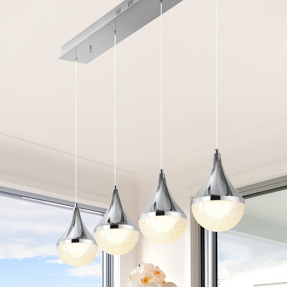 Elyse Teardrop Modern Mid Century Iron/Acrylic Integrated Linear Led Pendant. Picture 15