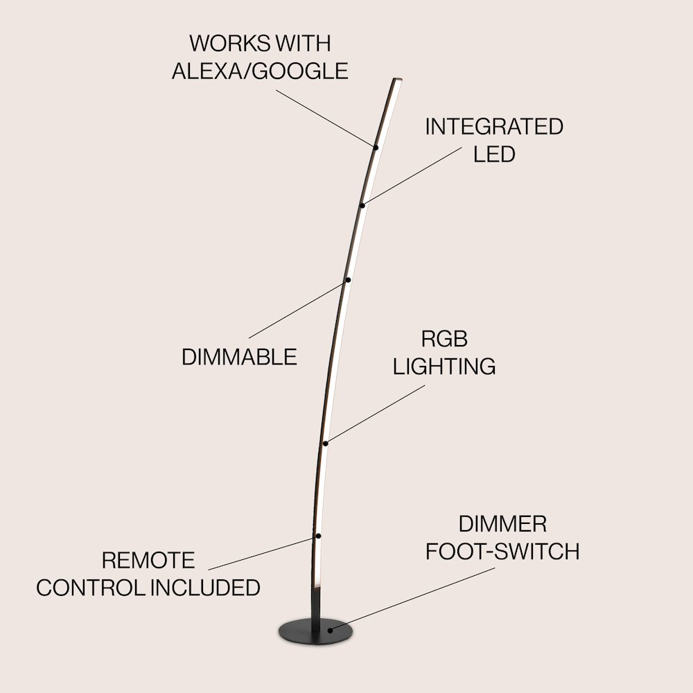 Malthe Modern Contemporary Aluminum/Iron Arc Integrated Led Floor Lamp. Picture 6