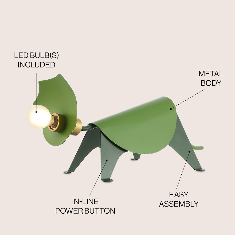 Gretchen Modern Industrial Iron Triceratops Led Kids' Lamp. Picture 4